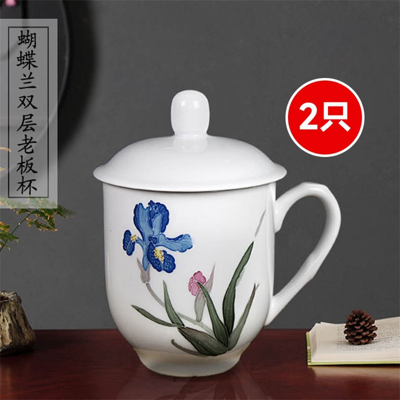 大球泥《蝴蝶兰》高温釉下手绘茶杯*2个（BD）